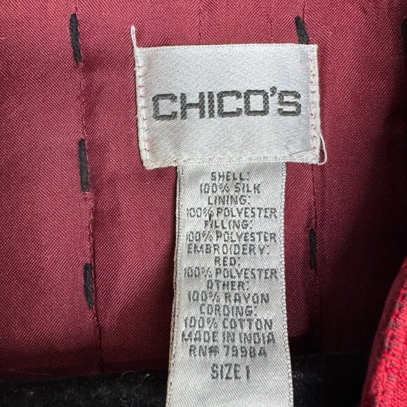 Chicos Red‎ Embroidered Quilted 100% Silk Vest Size 1 Front Zip Size 1 (M/8) - Picture 4 of 12